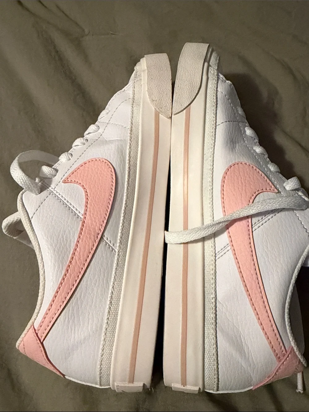 Nike Women's White Sneakers with Light Pink Swoosh
